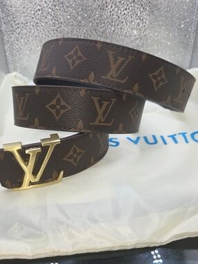 Louis Vuitton Brown Monogram Canvas Belt with Gold LV Buckle No Box